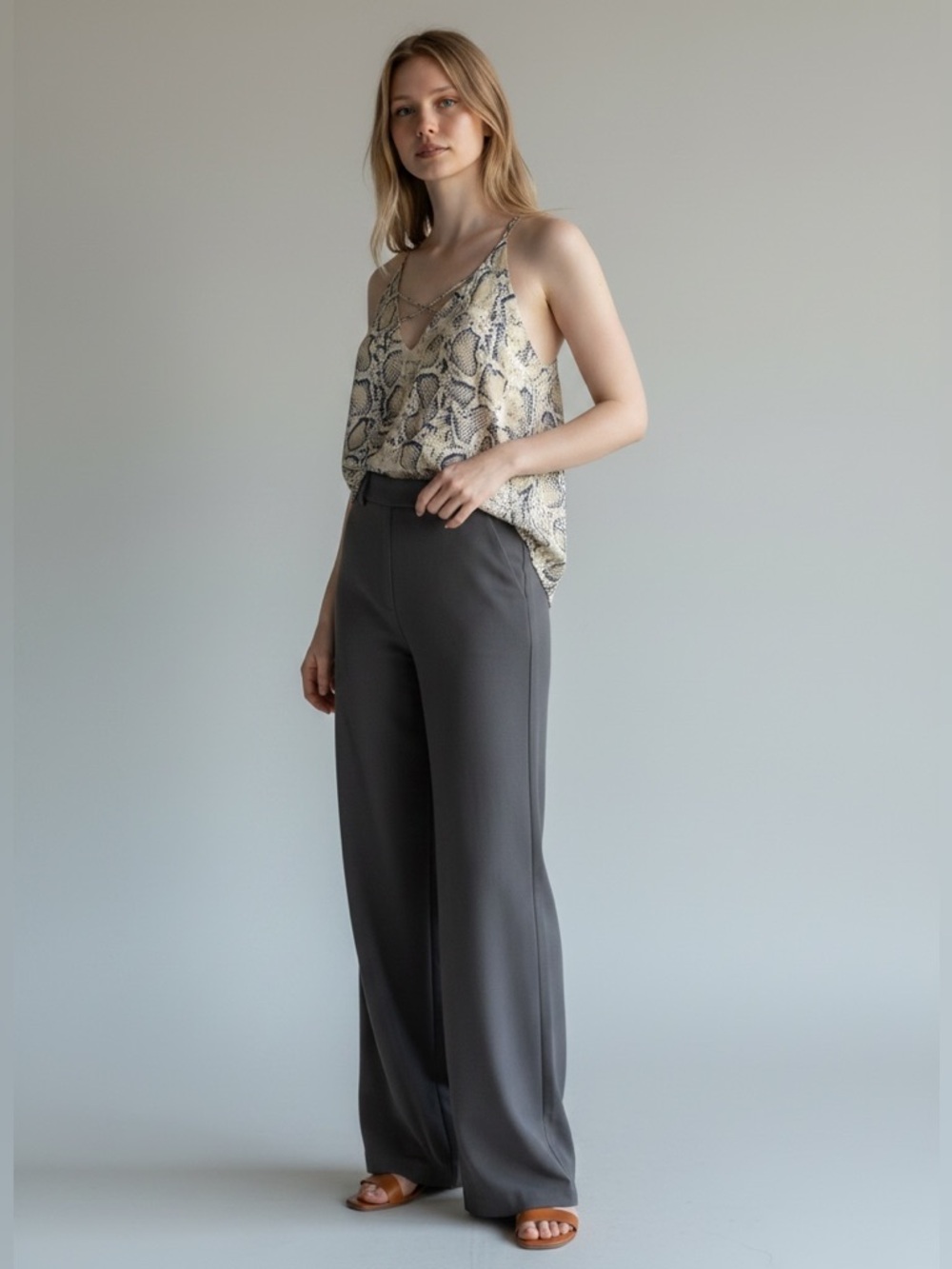 DAVI & DANI  Snake Print Crisscross V-Neck Camisole
